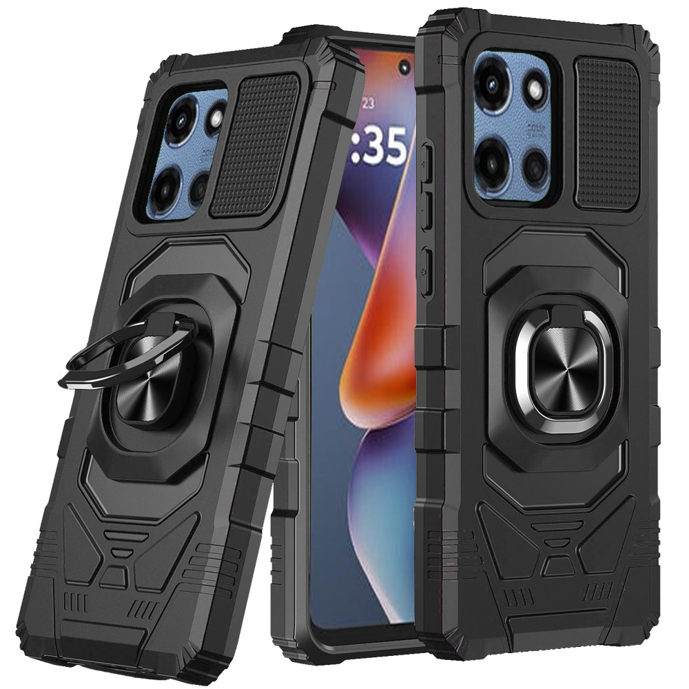 for moto g 5g 2025/2026 g play 2026 robotic hybrid with magnetic ring stand case cover black