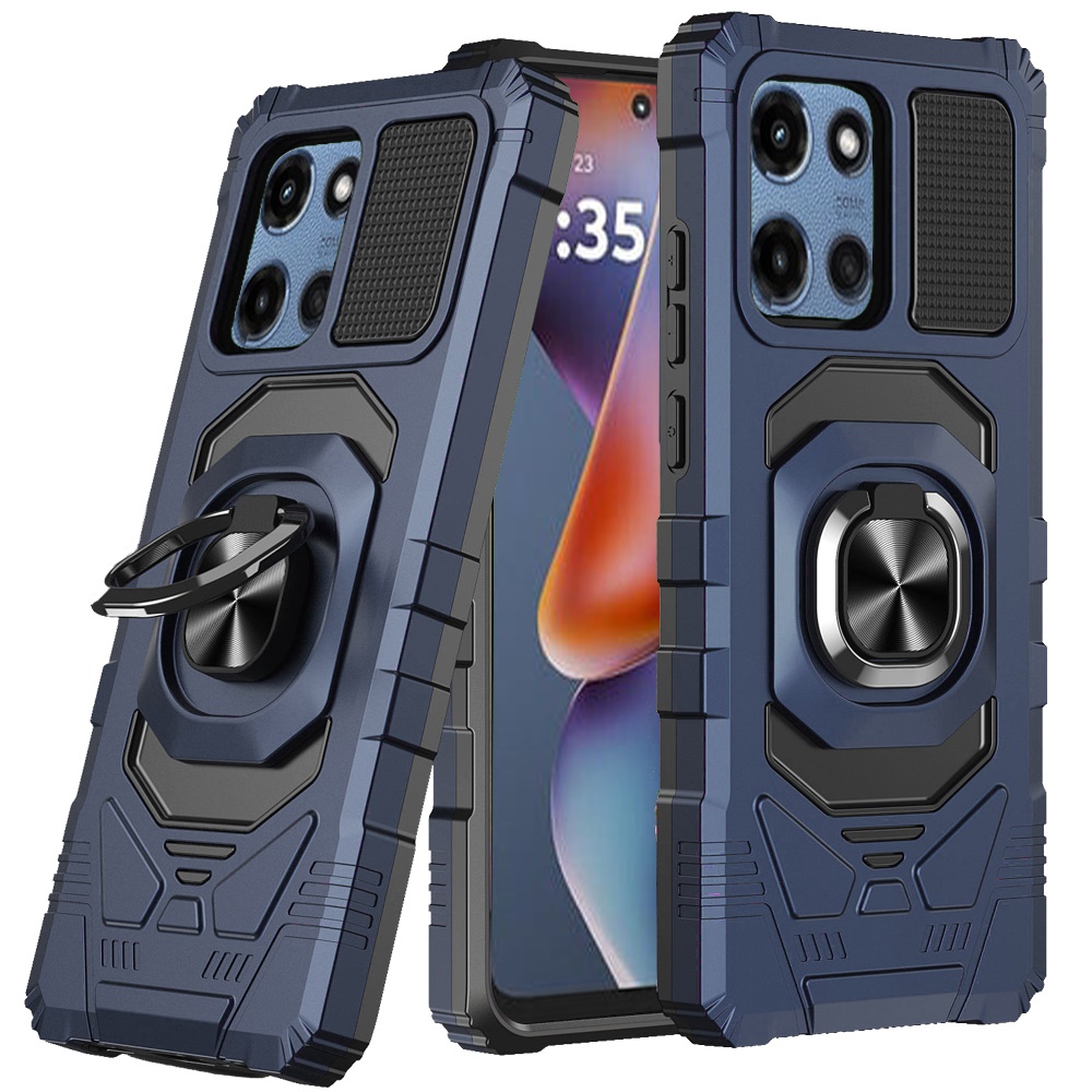 for moto g 5g 2025/2026 g play 2026 robotic hybrid with magnetic ring stand case cover dark blue