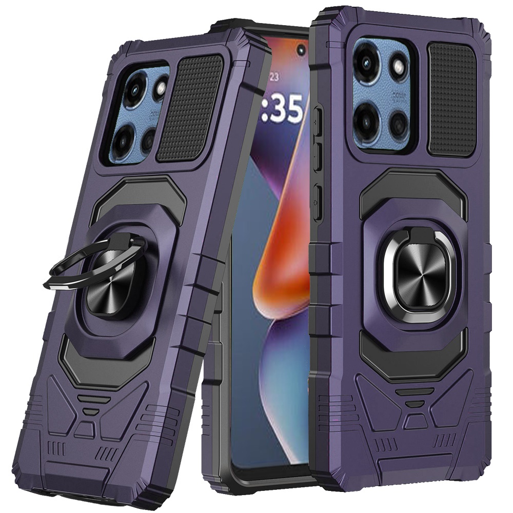 for moto g 5g 2025/2026 g play 2026 robotic hybrid with magnetic ring stand case cover dark purple