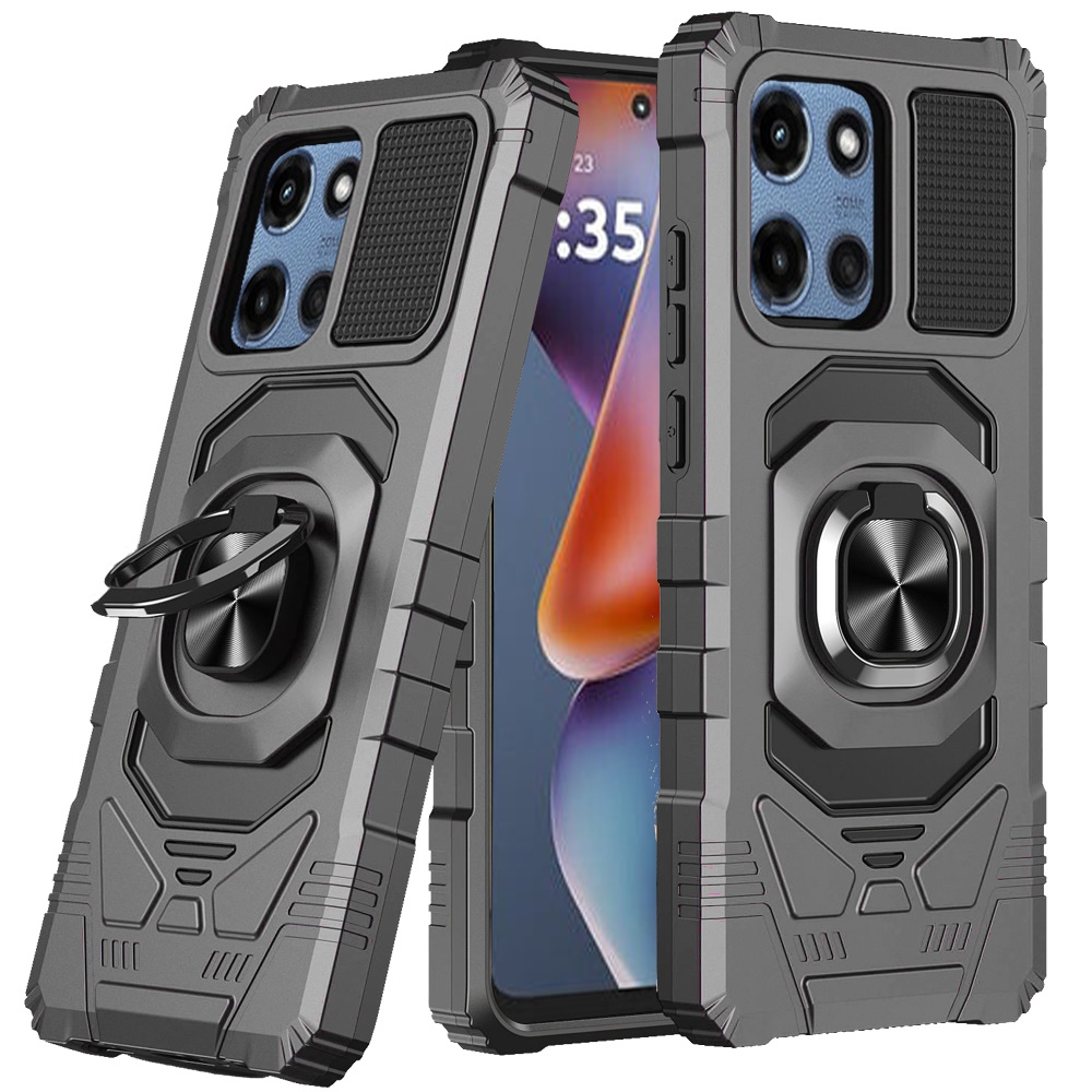 for moto g 5g 2025/2026 g play 2026 robotic hybrid with magnetic ring stand case cover grey