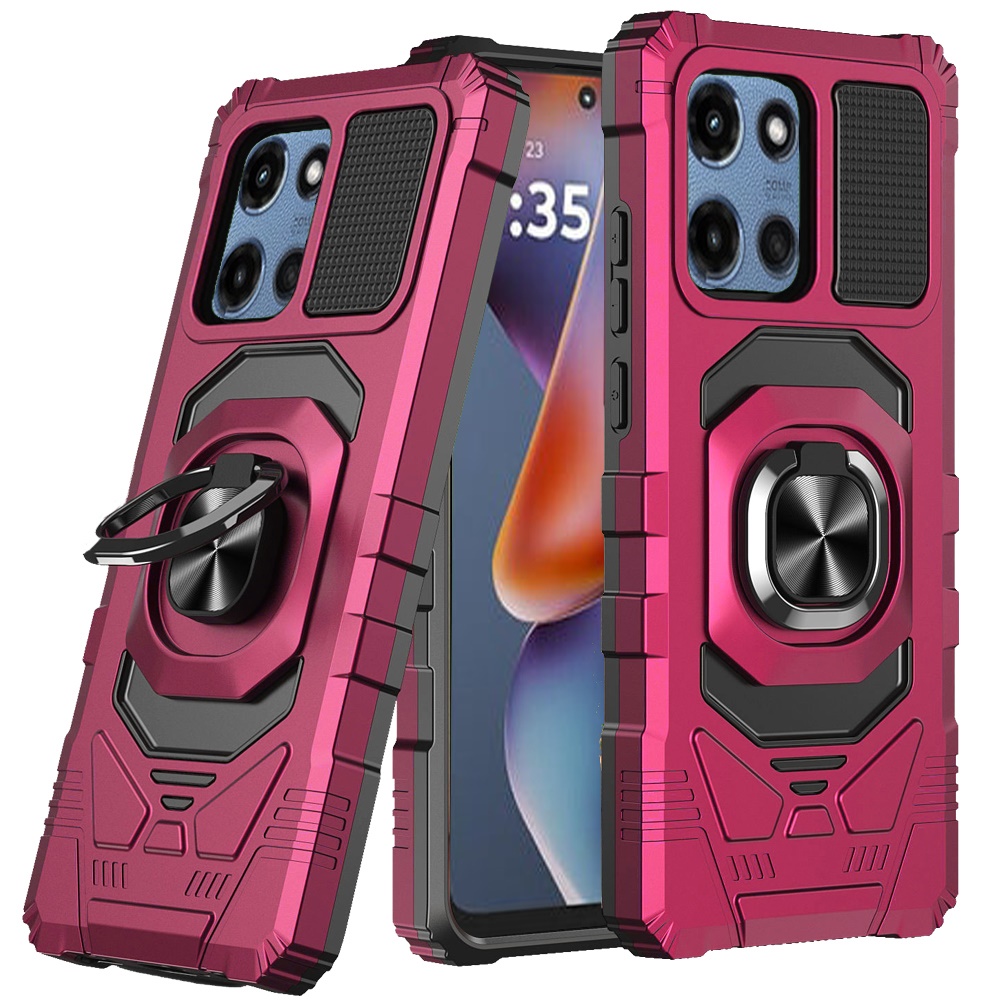 for moto g 5g 2025/2026 g play 2026 robotic hybrid with magnetic ring stand case cover hot pink