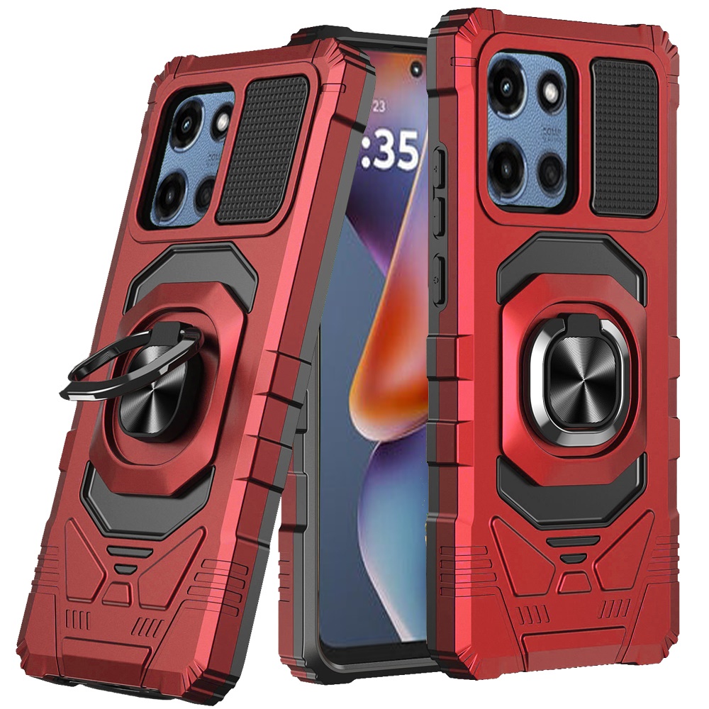 for moto g 5g 2025/2026 g play 2026 robotic hybrid with magnetic ring stand case cover red