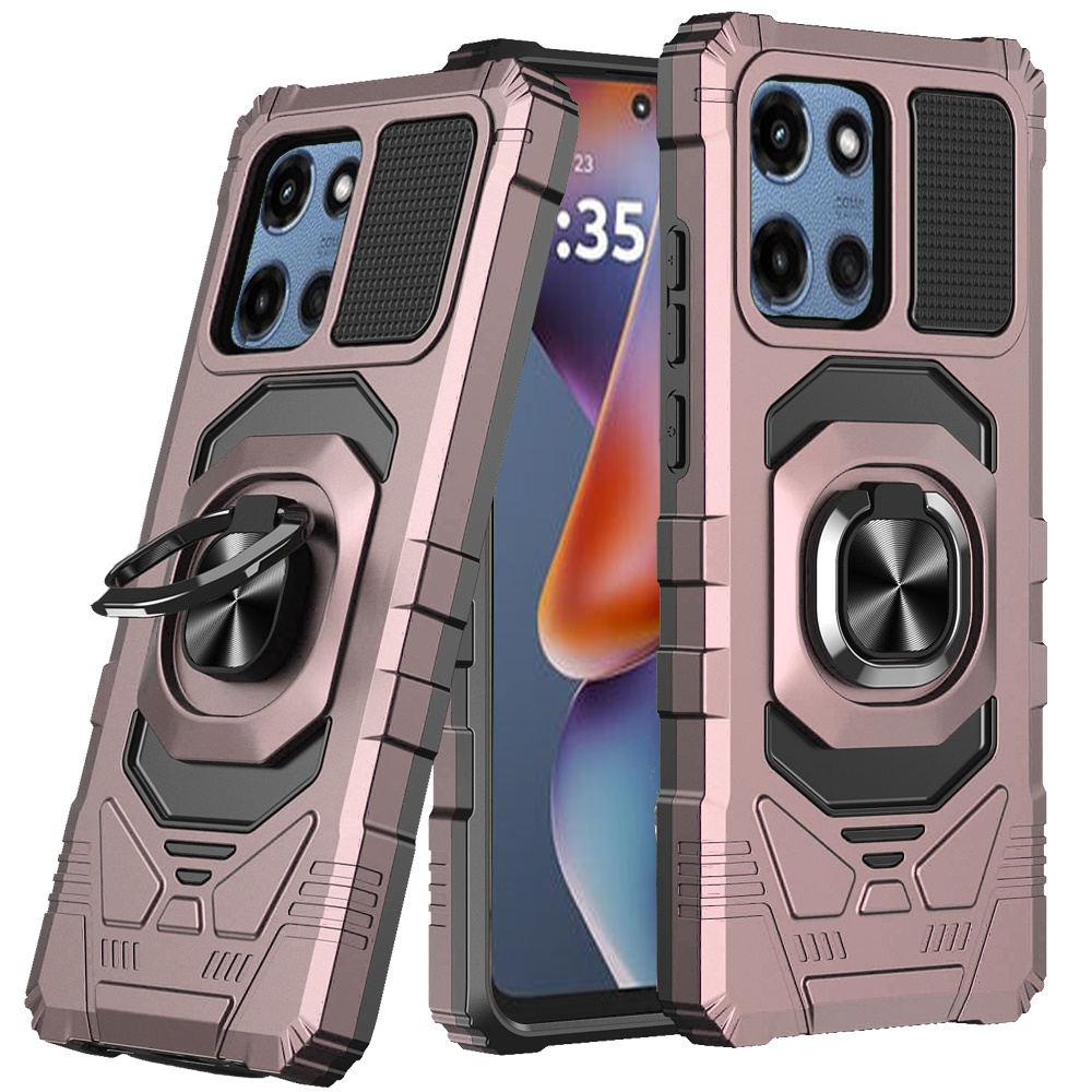 for moto g 5g 2025/2026 g play 2026 robotic hybrid with magnetic ring stand case cover rose gold