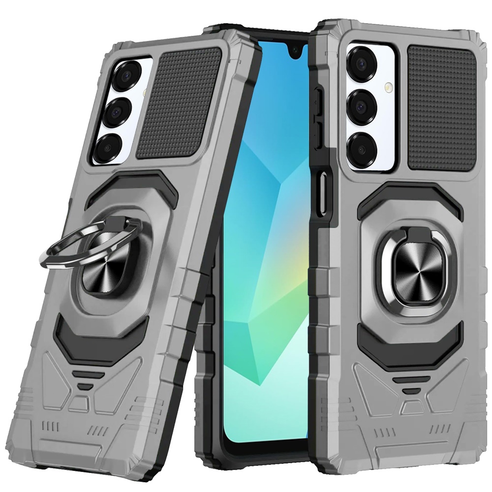 for samsung a16 5g robotic hybrid with magnetic ring stand case cover silver