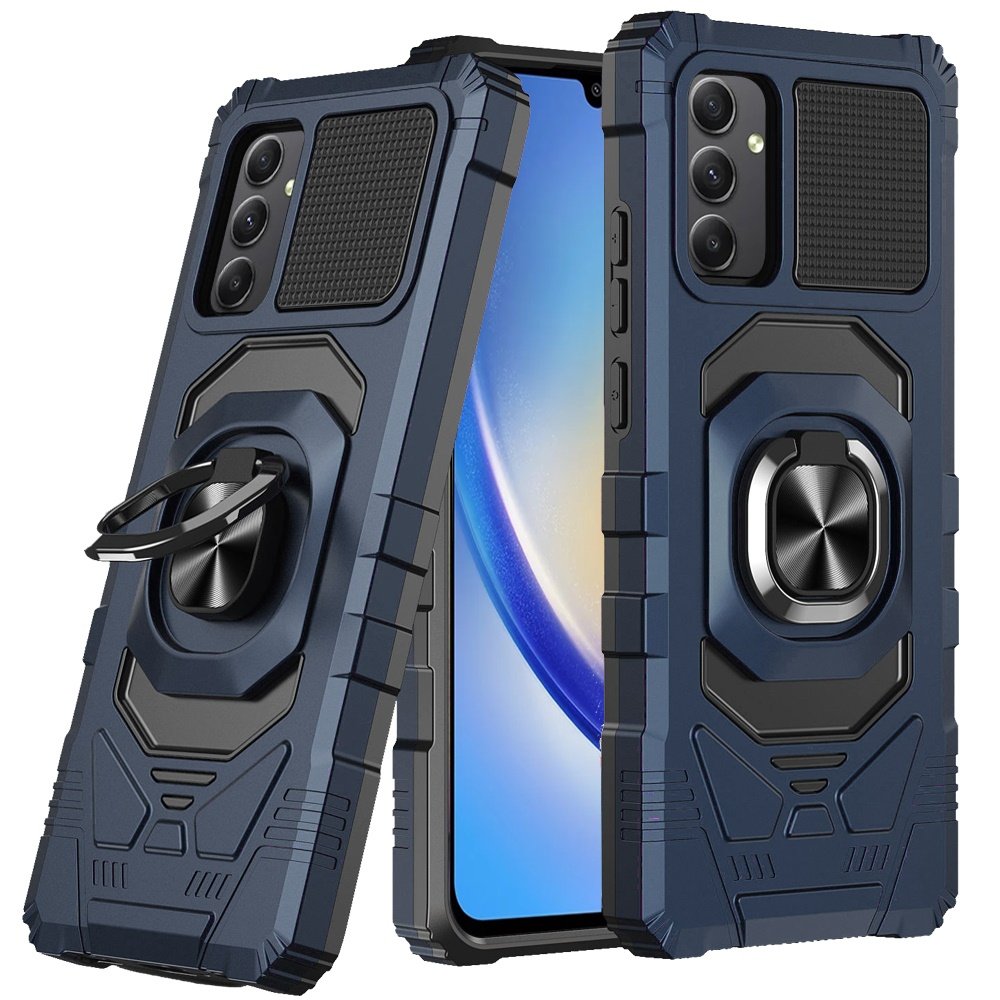 for samsung a15 5g robotic hybrid with magnetic ring stand case cover dark blue