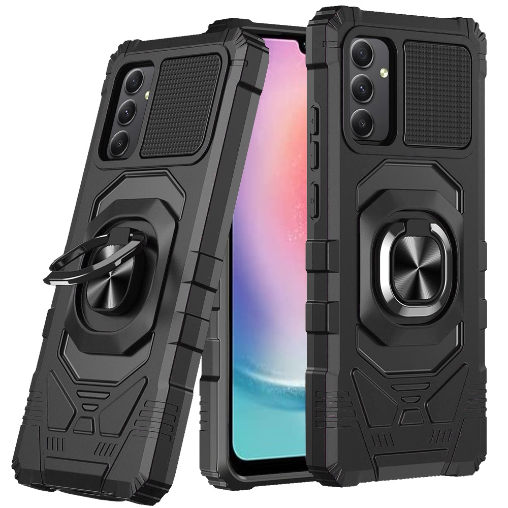 for samsung galaxy a26 robotic hybrid with magnetic ring stand case cover black