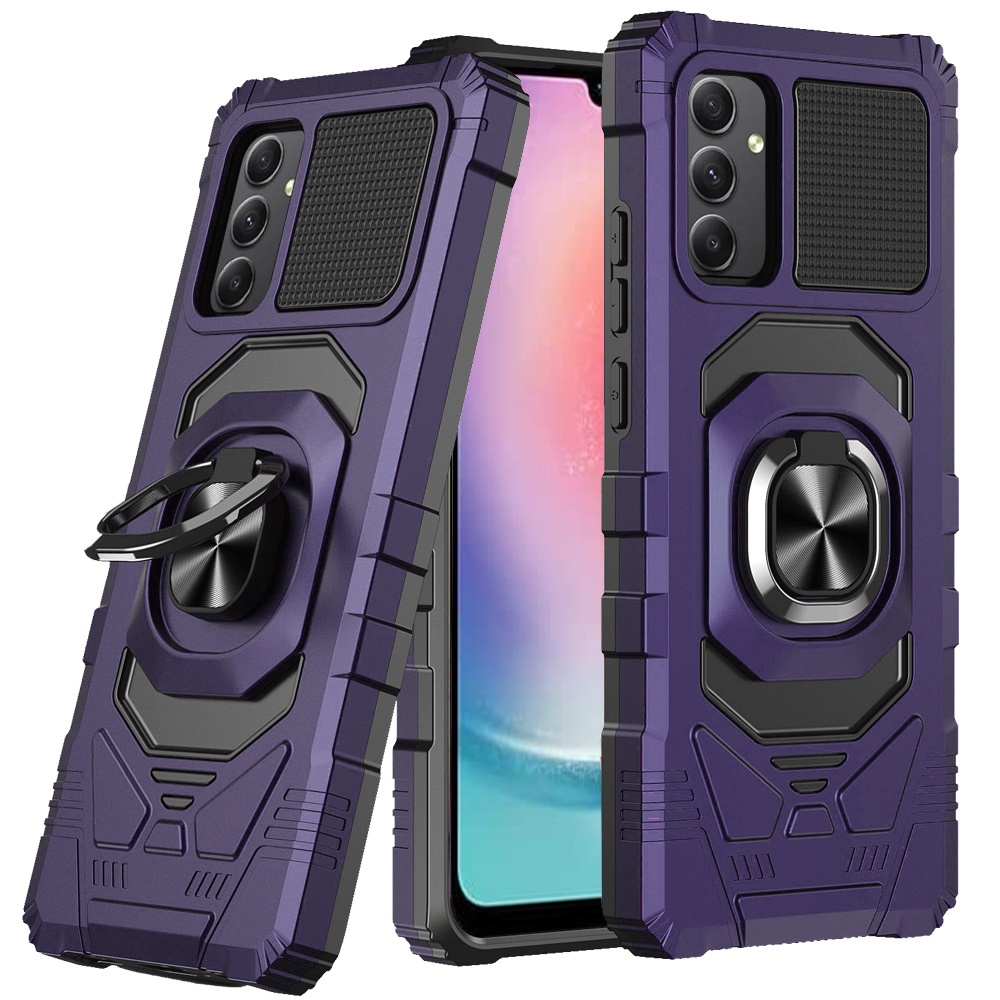 for samsung galaxy a26 robotic hybrid with magnetic ring stand case cover dark purple