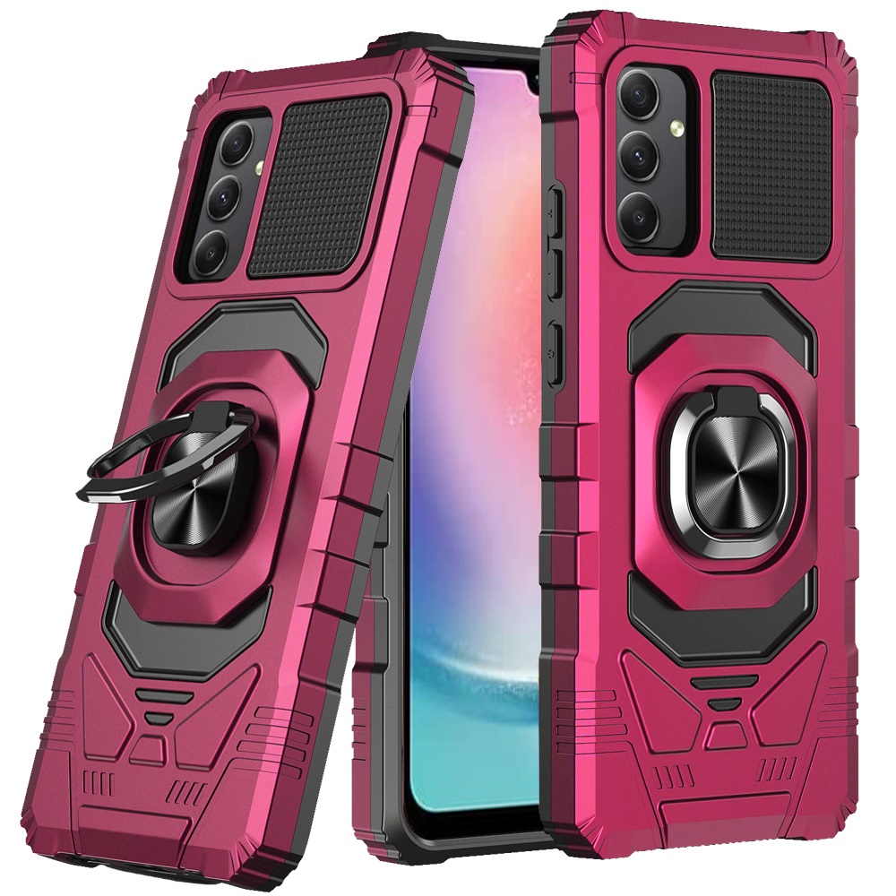for samsung galaxy a26 robotic hybrid with magnetic ring stand case cover hot pink