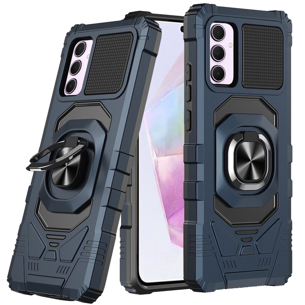 for samsung galaxy a36 / a56 robotic hybrid with magnetic ring stand case cover dark blue
