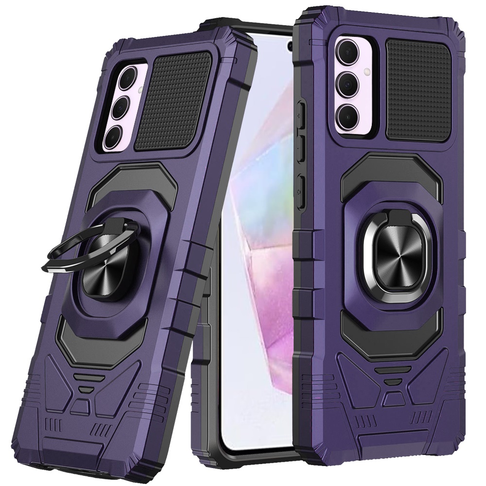 for samsung galaxy a36 / a56 robotic hybrid with magnetic ring stand case cover dark purple