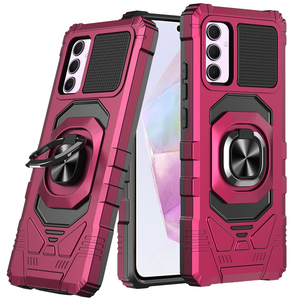 for samsung galaxy a36 / a56 robotic hybrid with magnetic ring stand case cover hot pink
