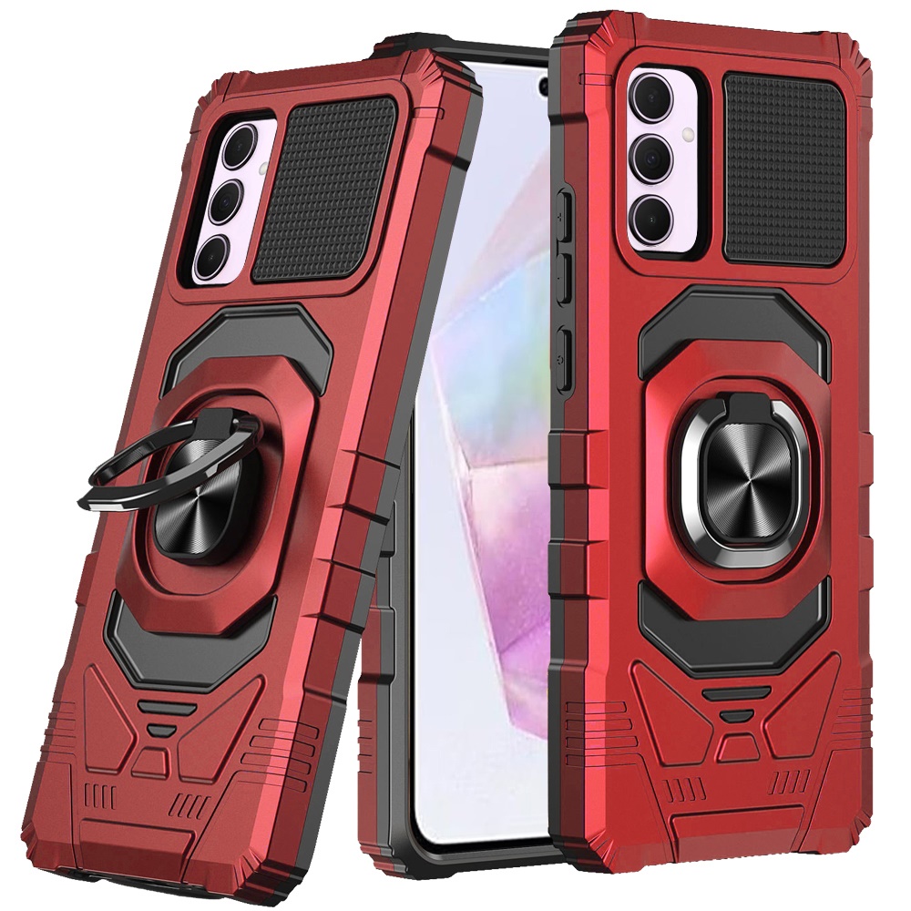 for samsung galaxy a36 / a56 robotic hybrid with magnetic ring stand case cover red