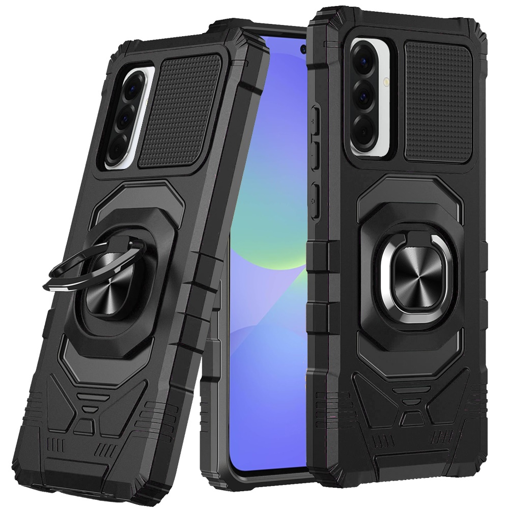 for samsung galaxy a37 robotic hybrid with magnetic ring stand case cover black