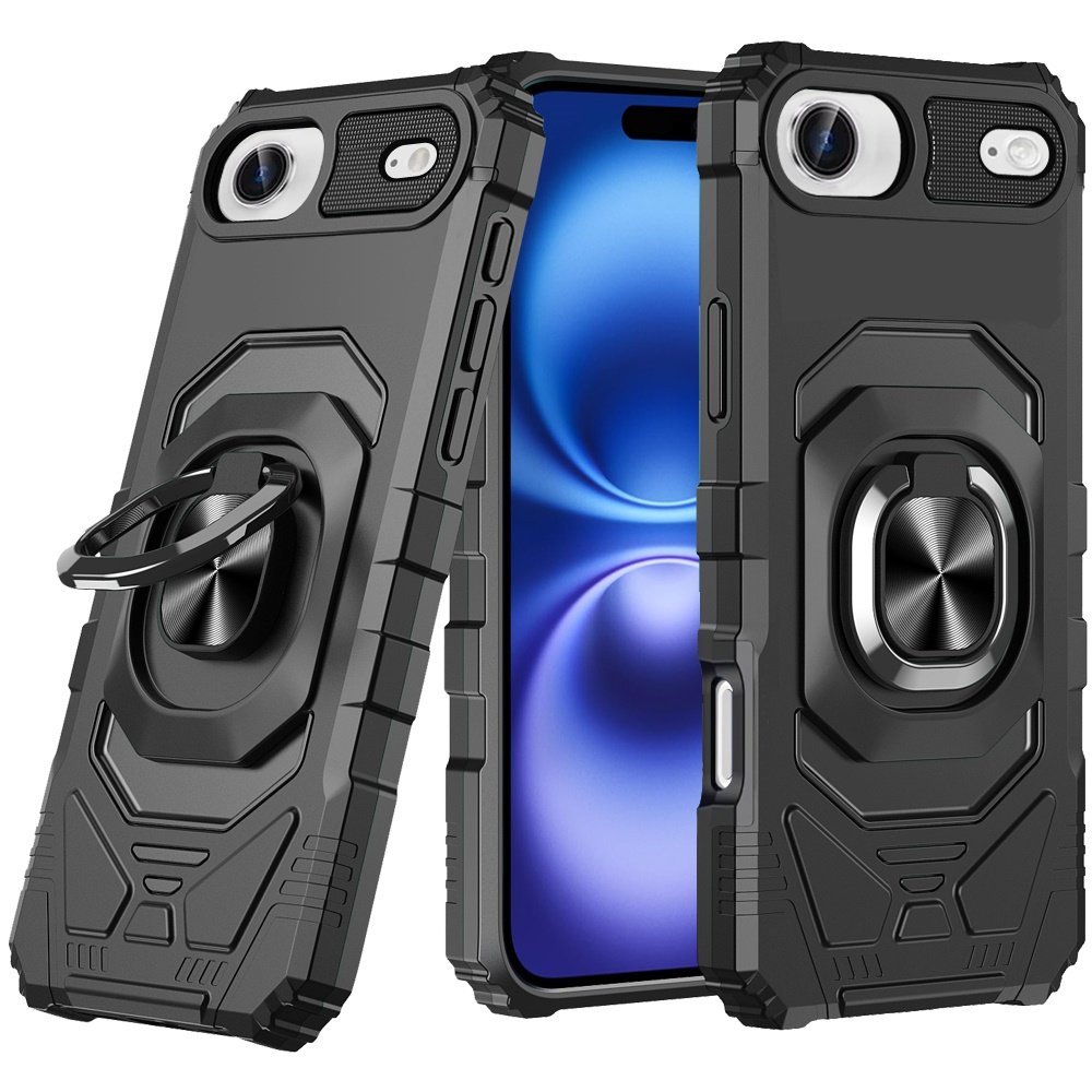 for iphone 17 air robotic hybrid with magnetic ring stand case cover black
