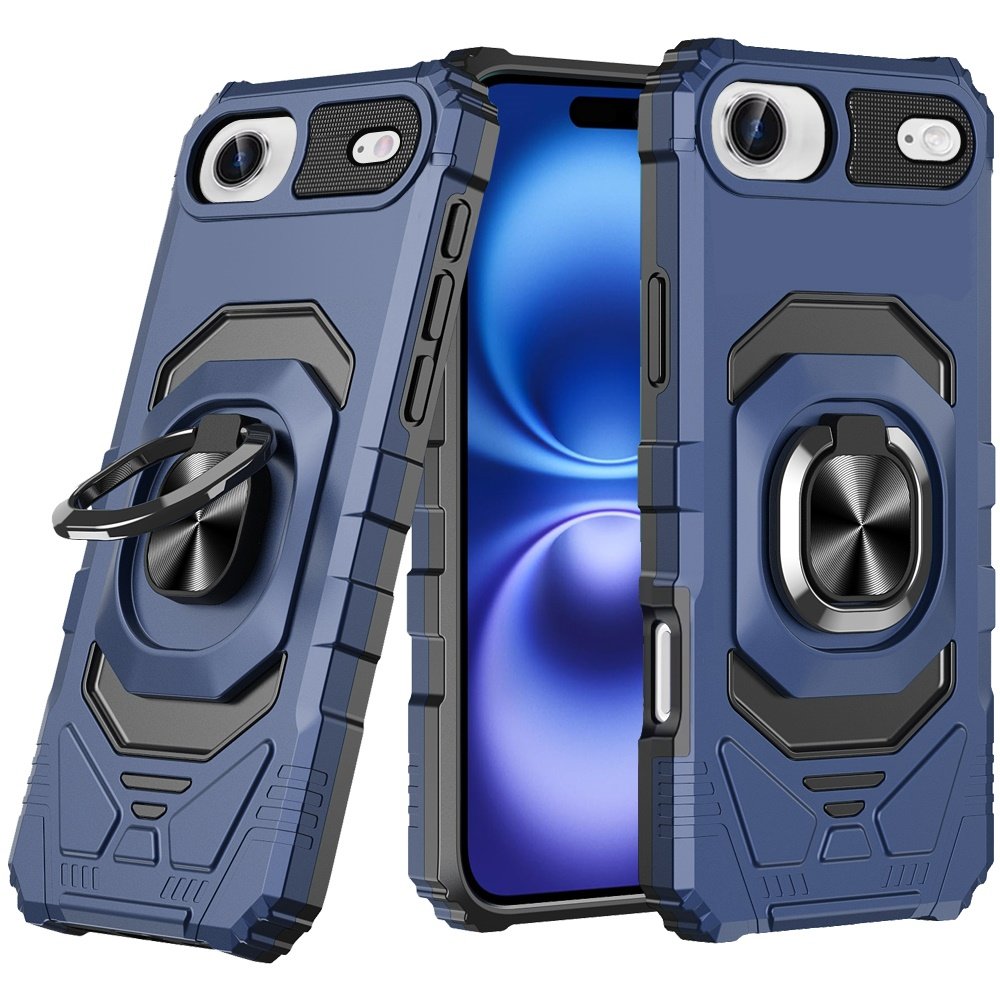 for iphone 17 air robotic hybrid with magnetic ring stand case cover dark blue