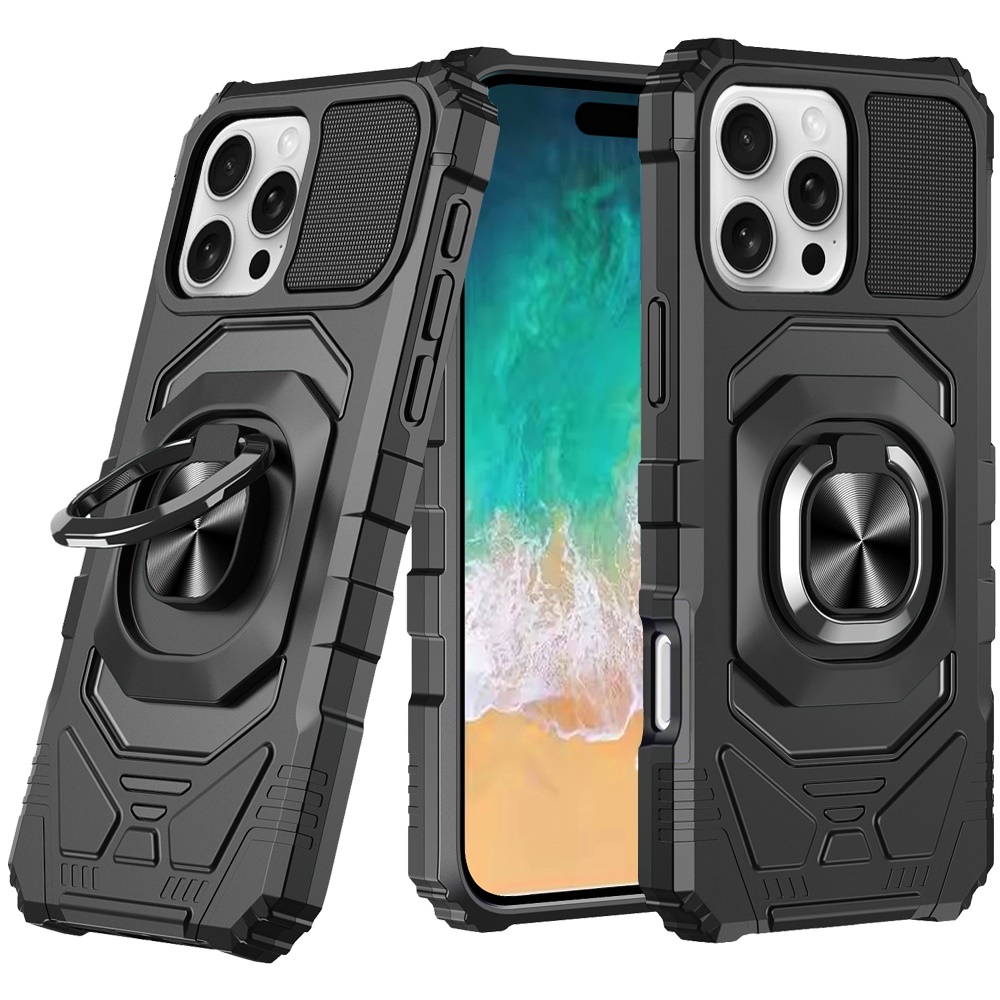 for iphone 16 pro max 6.9 inch robotic hybrid with magnetic ring stand case cover black
