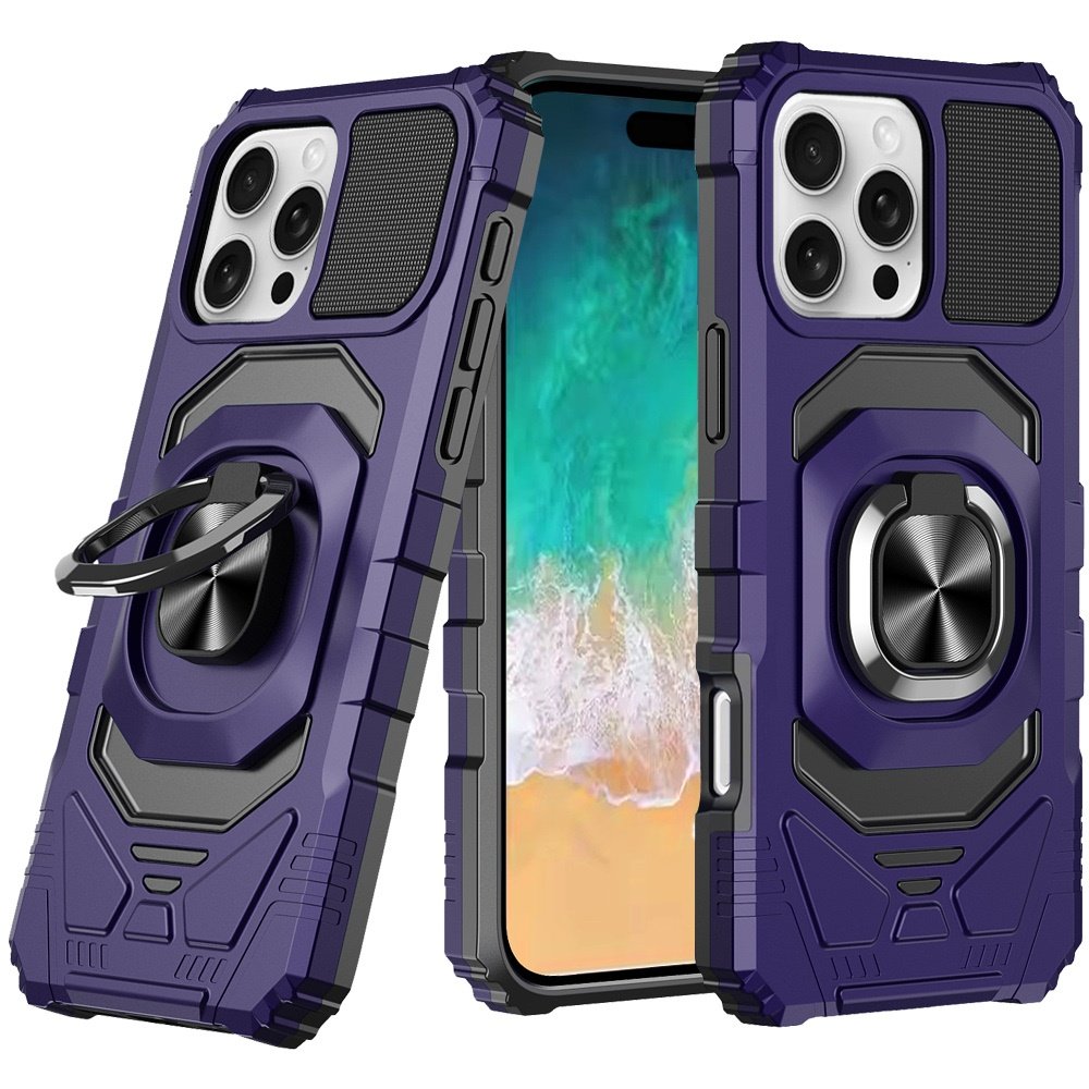 for iphone 16 pro max 6.9 inch robotic hybrid with magnetic ring stand case cover dark purple