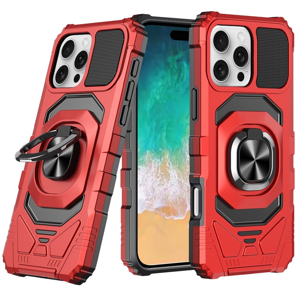 for iphone 16 pro max 6.9 inch robotic hybrid with magnetic ring stand case cover red