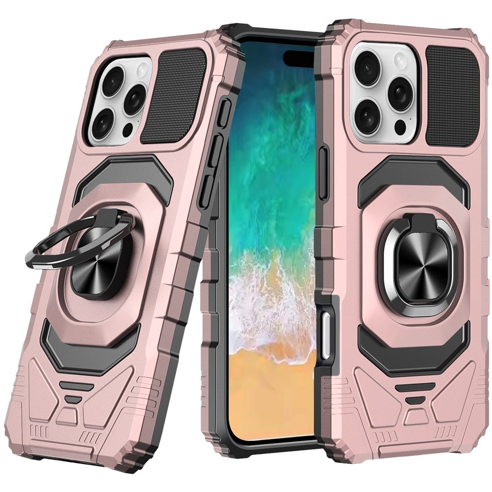 for iphone 16 pro max 6.9 inch robotic hybrid with magnetic ring stand case cover rose gold