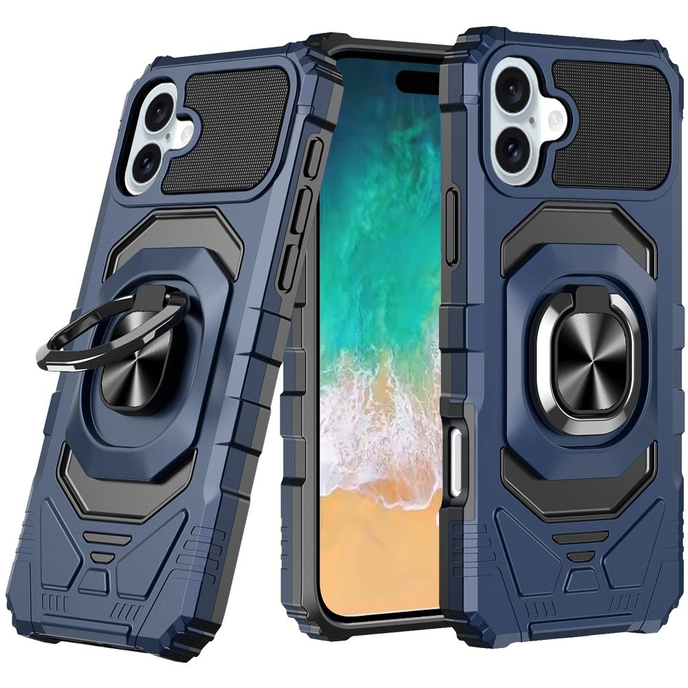 for iphone 16 plus 6.7 inch robotic hybrid with magnetic ring stand case cover dark blue