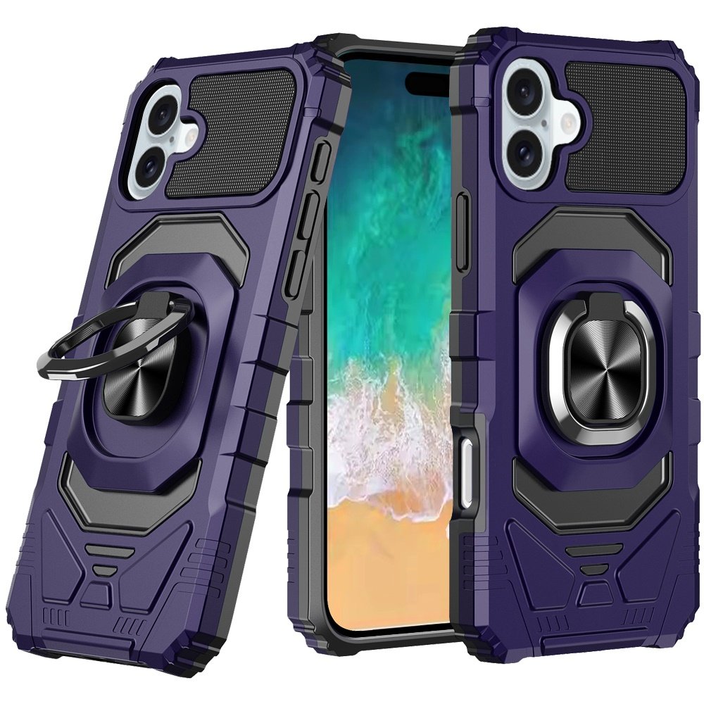 for iphone 16 plus 6.7 inch robotic hybrid with magnetic ring stand case cover dark purple
