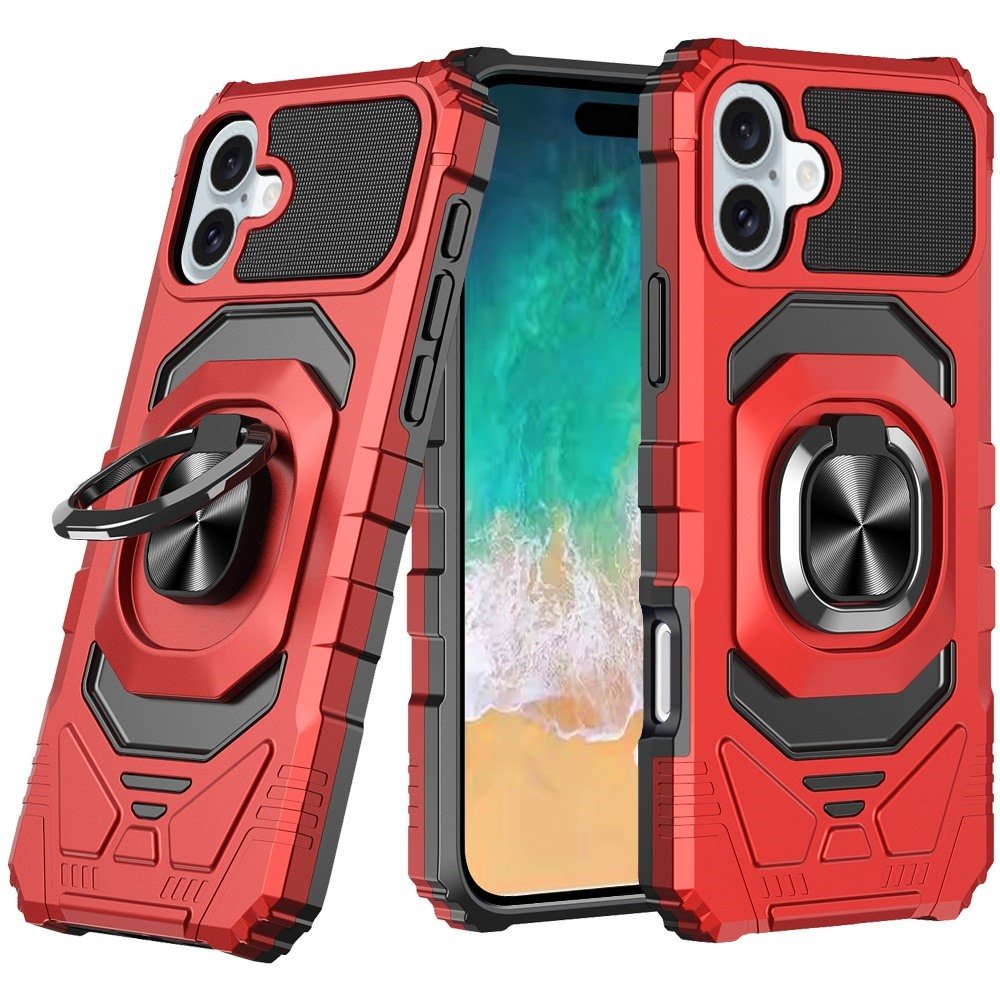 for iphone 16 plus 6.7 inch robotic hybrid with magnetic ring stand case cover red