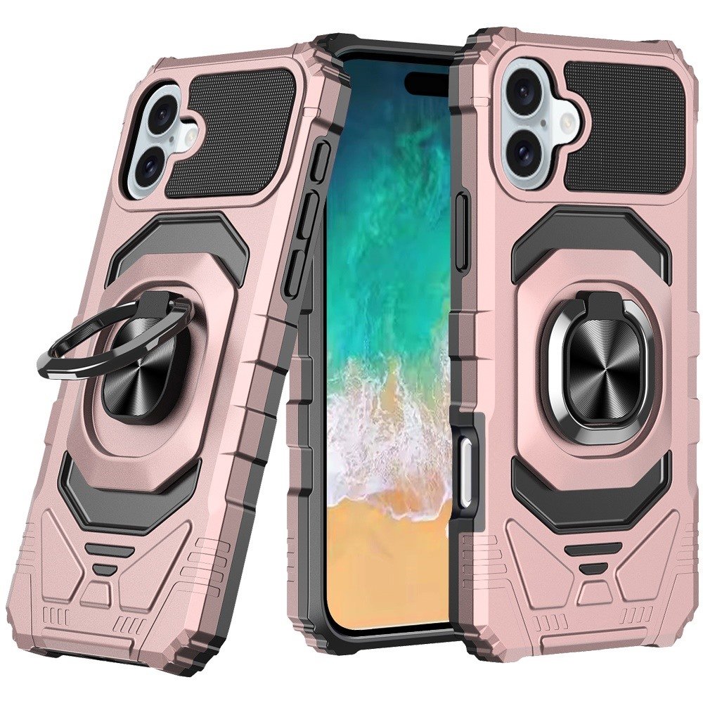for iphone 16 plus 6.7 inch robotic hybrid with magnetic ring stand case cover rose gold