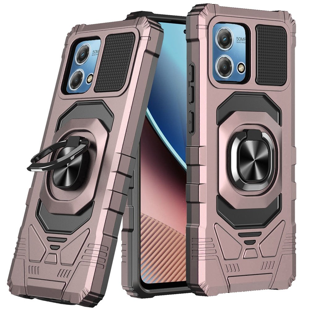 for motorola g stylus 5g (multicarrier 6.6" 16mp camera) 2023 robotic hybrid with magnetic ring stand case cover rose gold