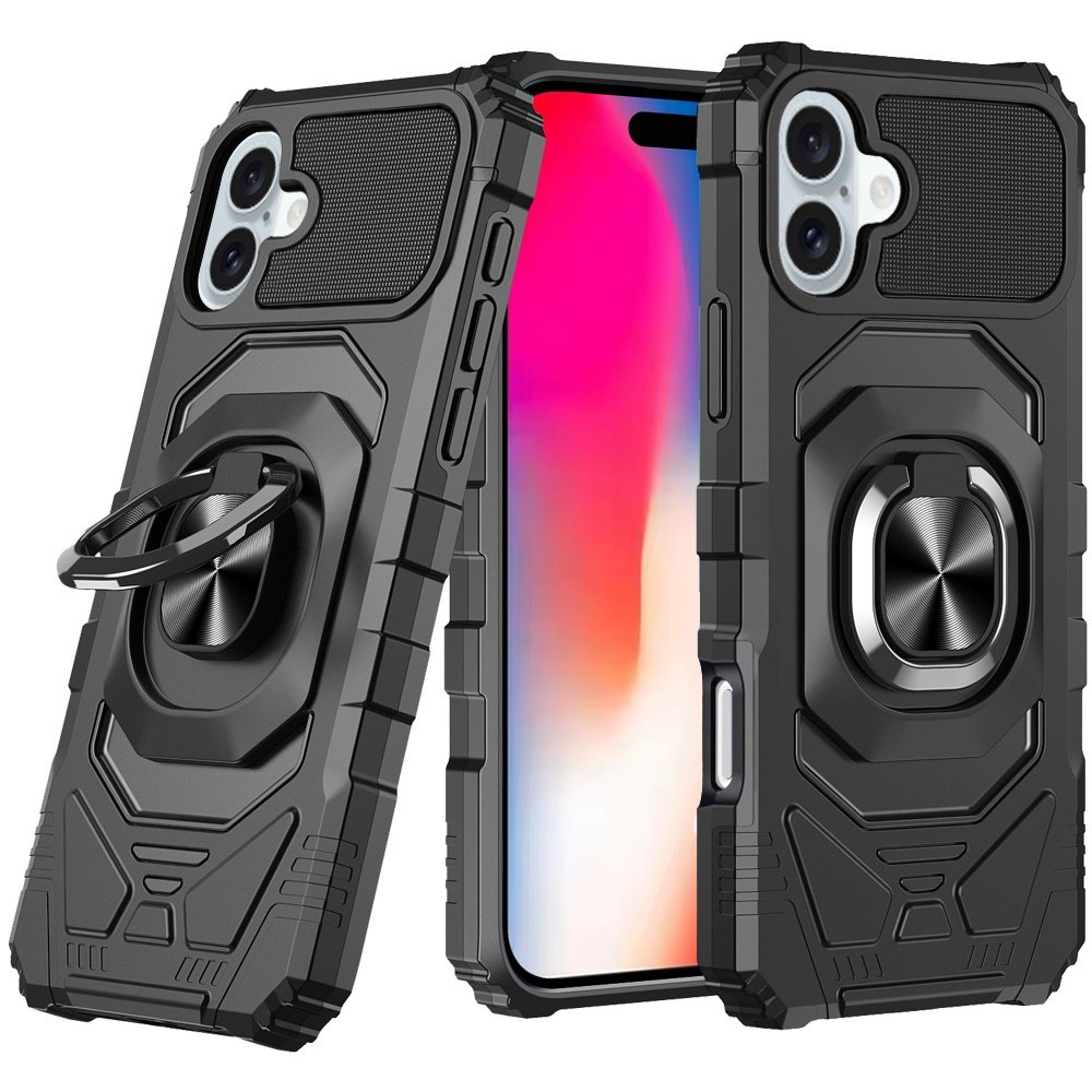for iphone 16 6.1 inch robotic hybrid with magnetic ring stand case cover black