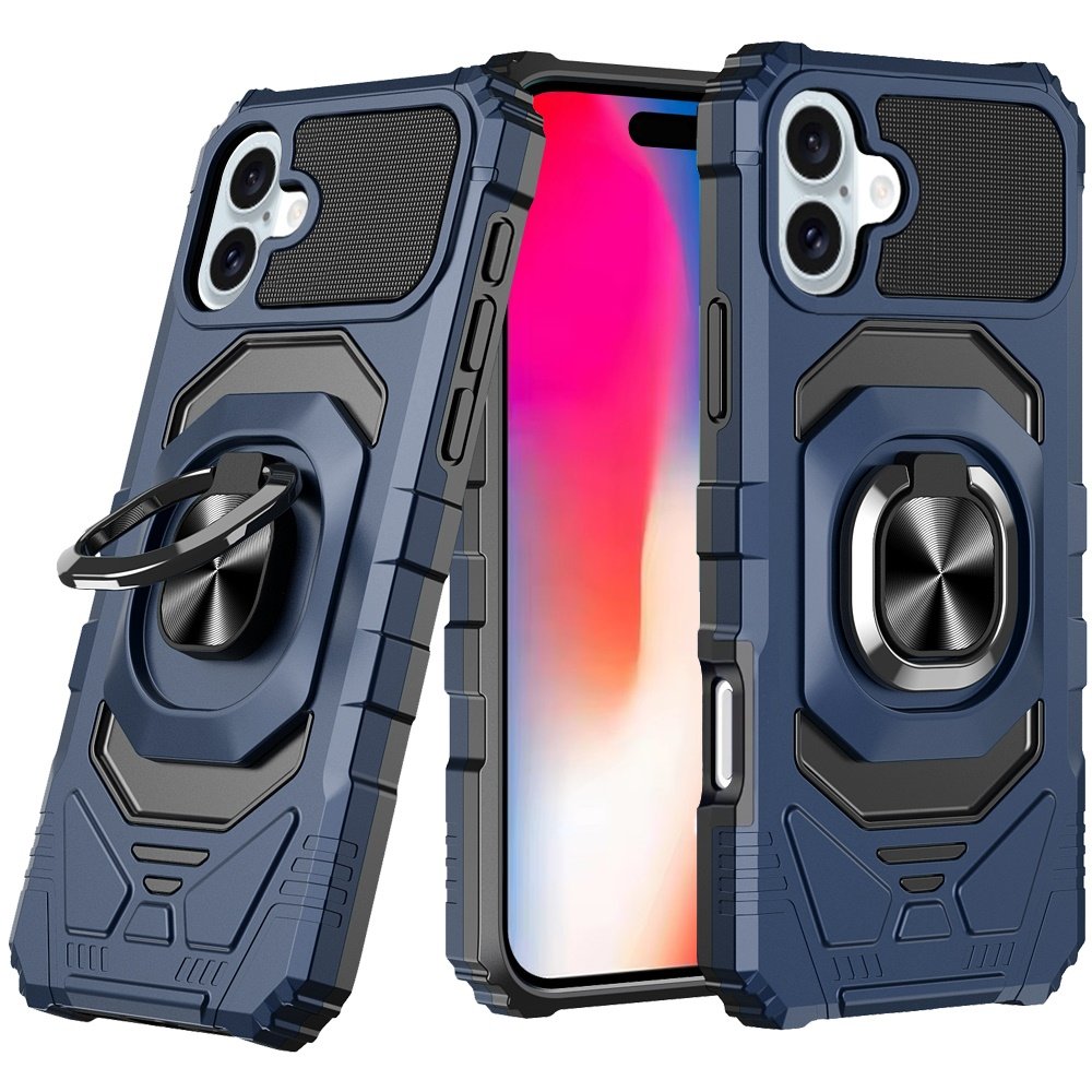 for iphone 16 6.1 inch robotic hybrid with magnetic ring stand case cover dark blue