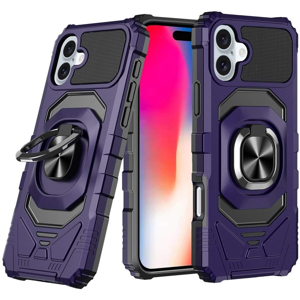 for iphone 16 6.1 inch robotic hybrid with magnetic ring stand case cover dark purple