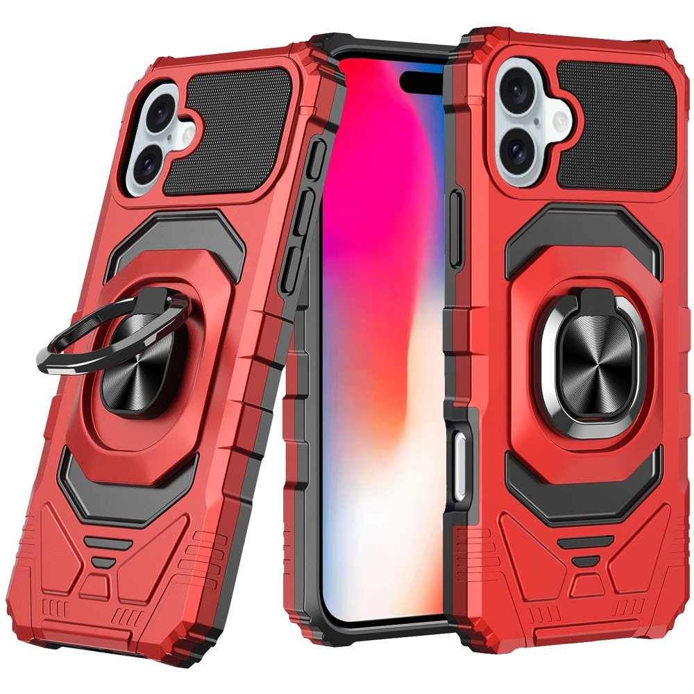 for iphone 16 6.1 inch robotic hybrid with magnetic ring stand case cover red