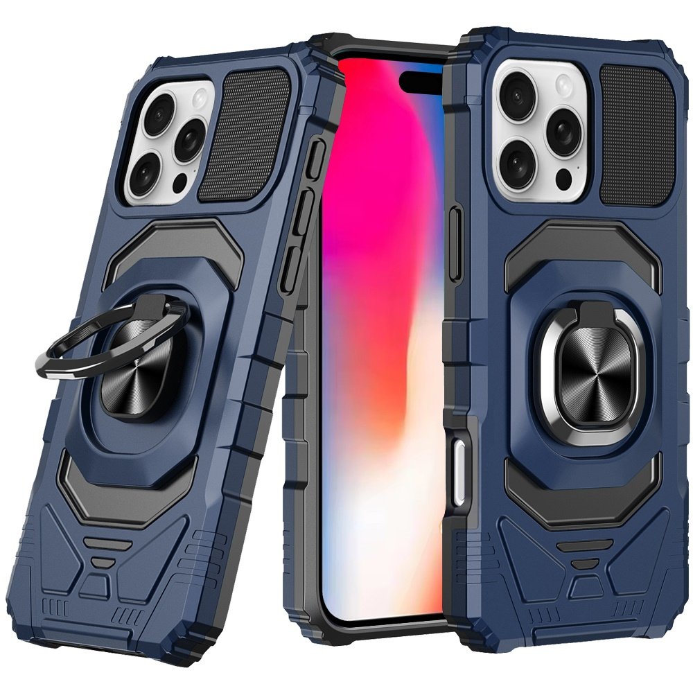 for iphone 16 pro 6.3 inch robotic hybrid with magnetic ring stand case cover dark blue