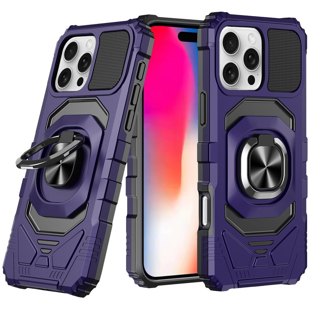 for iphone 16 pro 6.3 inch robotic hybrid with magnetic ring stand case cover dark purple