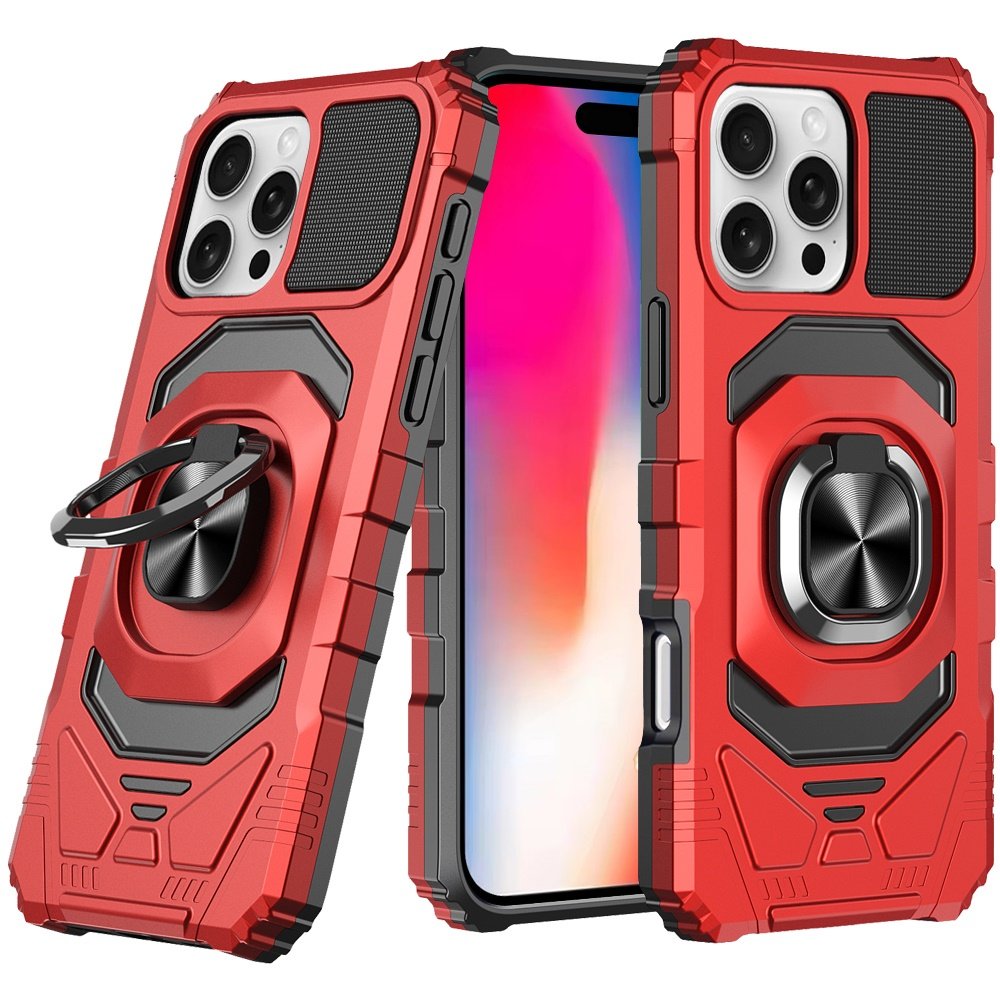 for iphone 16 pro 6.3 inch robotic hybrid with magnetic ring stand case cover red