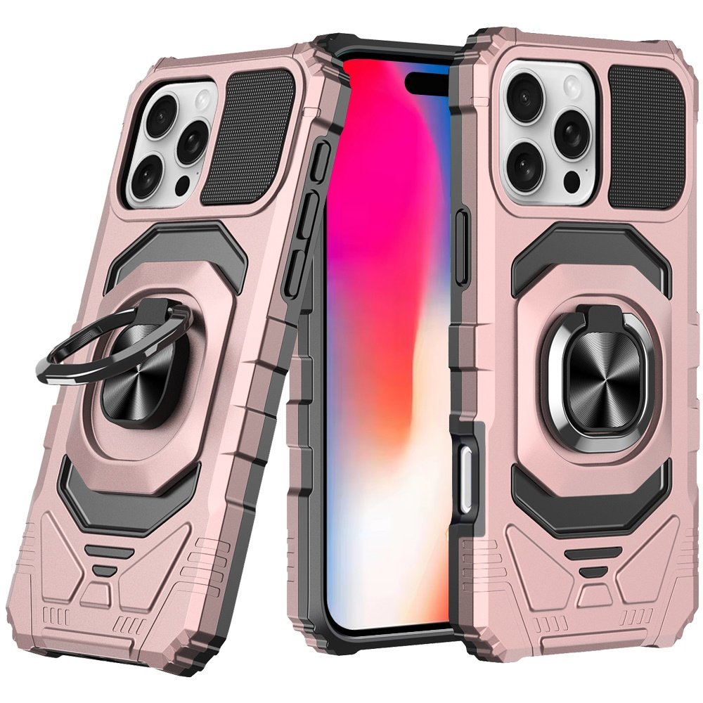 for iphone 16 6.1 inch robotic hybrid with magnetic ring stand case cover rose gold