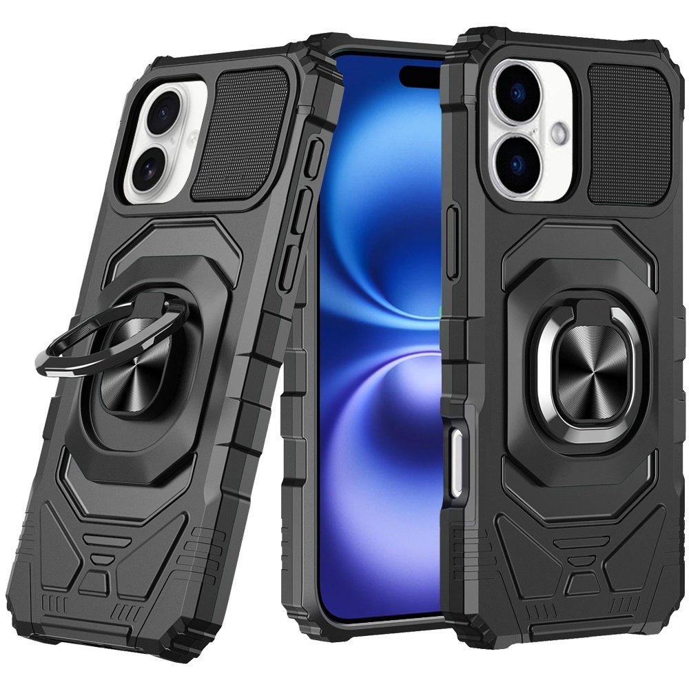 for iphone 17 robotic hybrid with magnetic ring stand case cover black