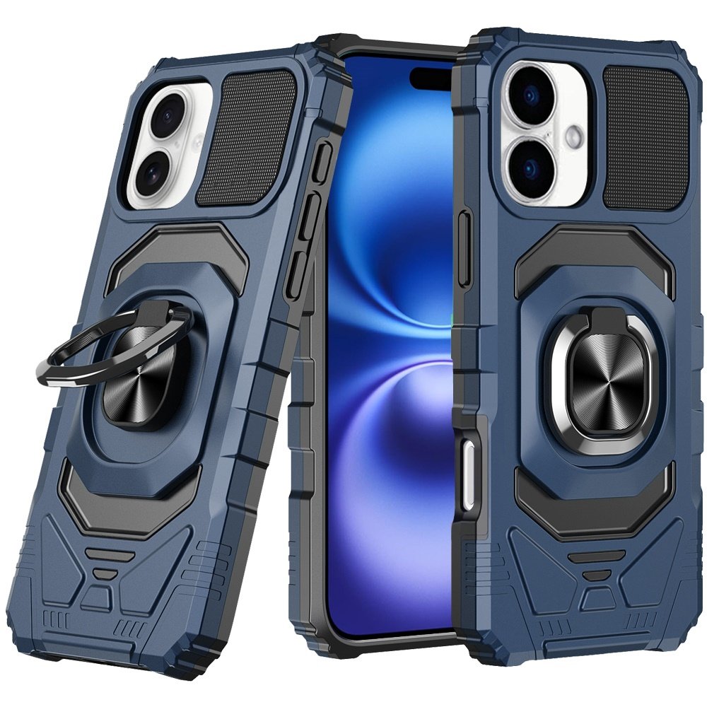for iphone 17 robotic hybrid with magnetic ring stand case cover dark blue