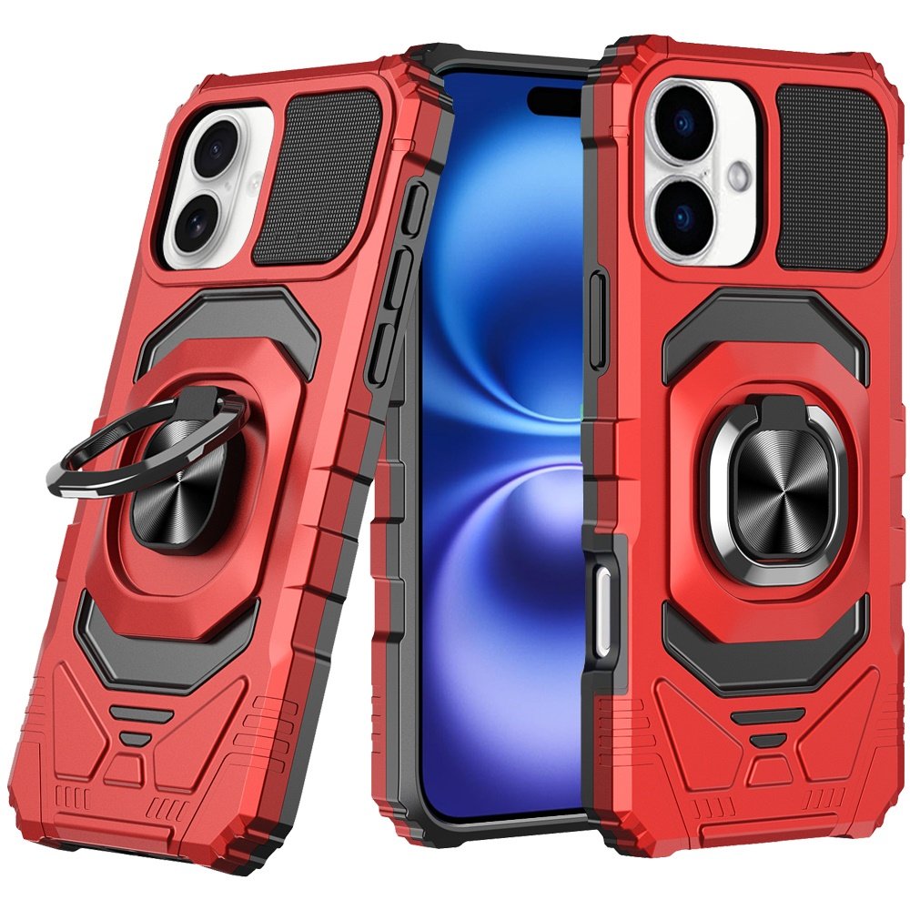 for iphone 17 robotic hybrid with magnetic ring stand case cover red