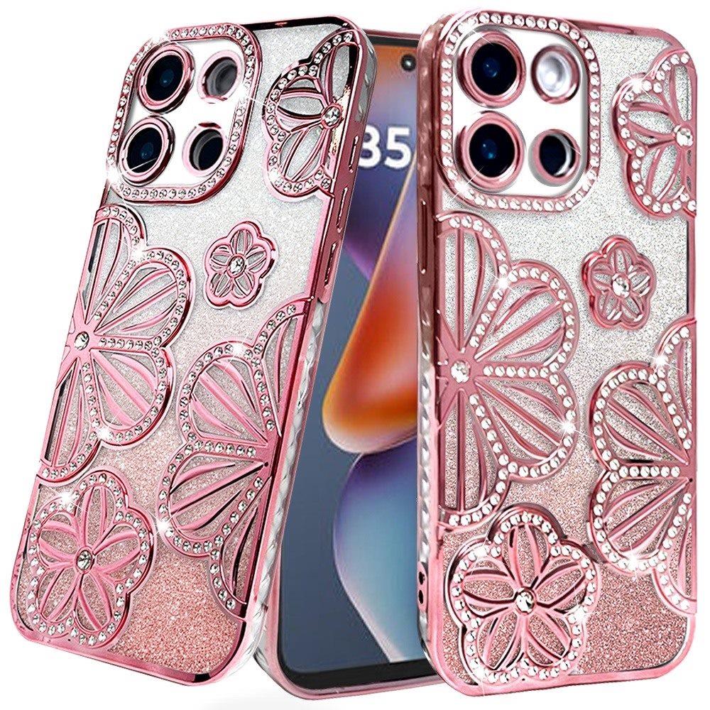 for moto g 5g 2025/2026 g play 2026 shimmer glitter floral design thick tpu case cover rose gold