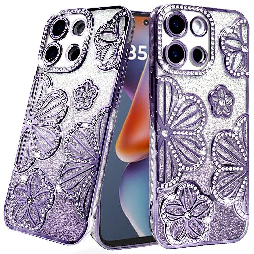 for moto g 5g 2025/2026 g play 2026 shimmer glitter floral design thick tpu case cover purple