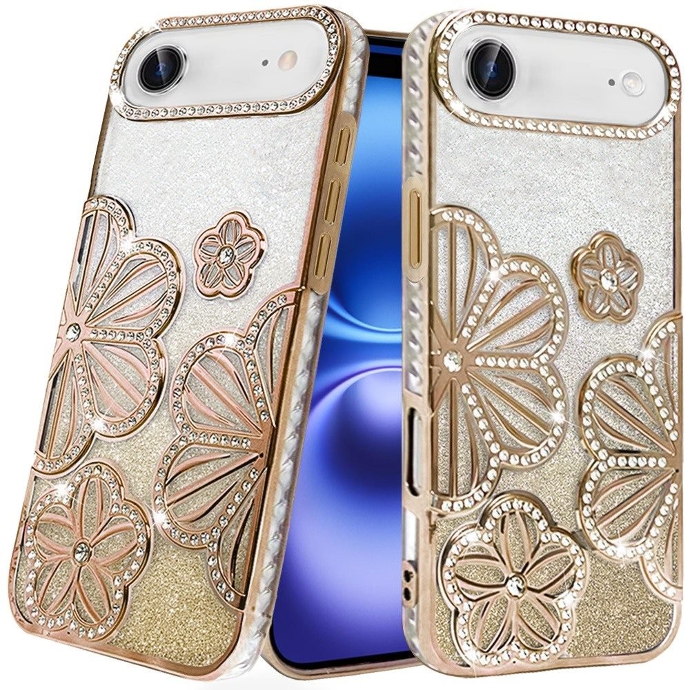 for iphone 17 air air shimmer glitter floral design thick tpu case cover gold