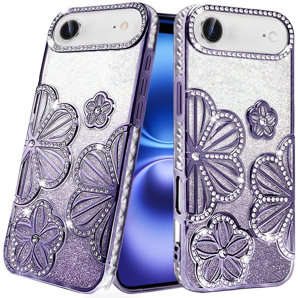 for iphone 17 air air shimmer glitter floral design thick tpu case cover purple