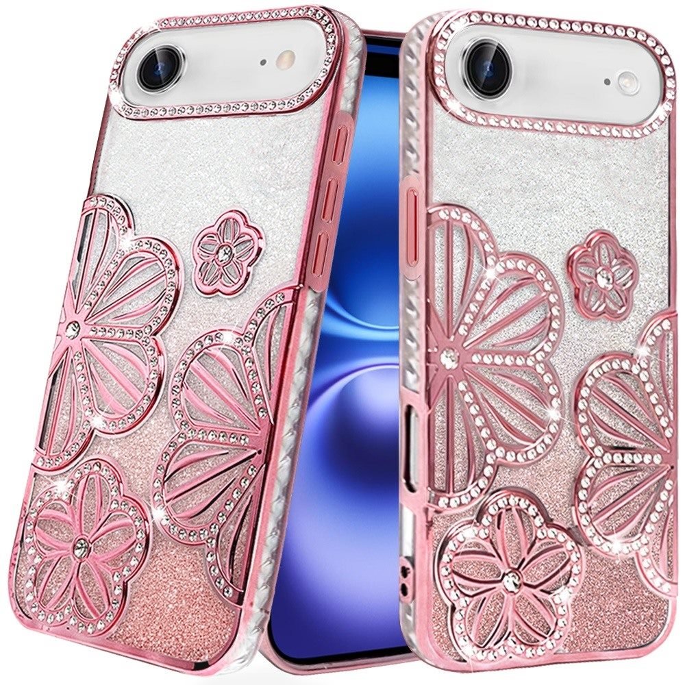 for iphone 17 air air shimmer glitter floral design thick tpu case cover rose gold