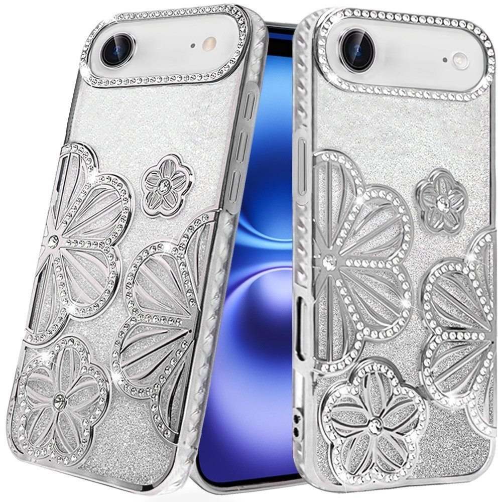 for iphone 17 air air shimmer glitter floral design thick tpu case cover silver