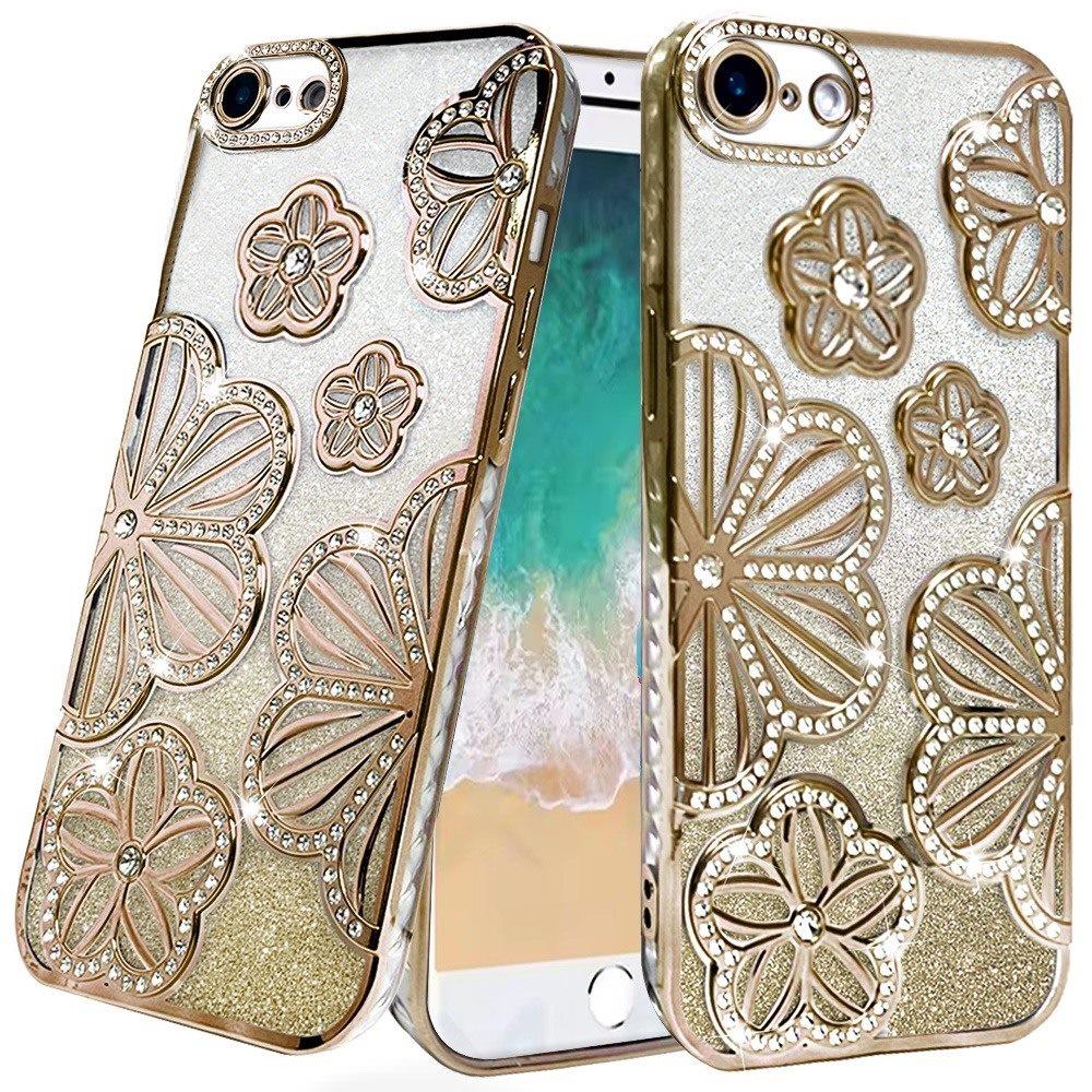 for iphone 17e / 16e / se4 shimmer glitter floral design thick tpu case cover gold