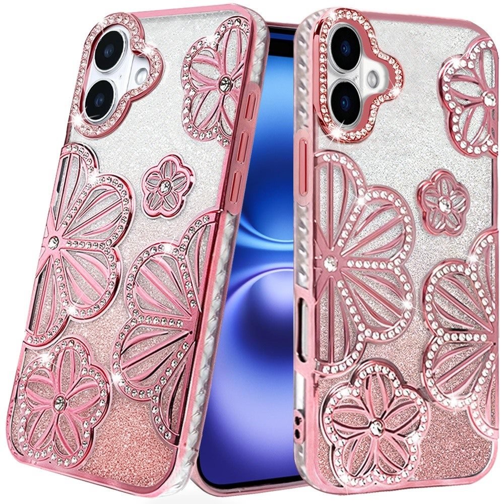for iphone 17 shimmer glitter floral design thick tpu case cover rose gold