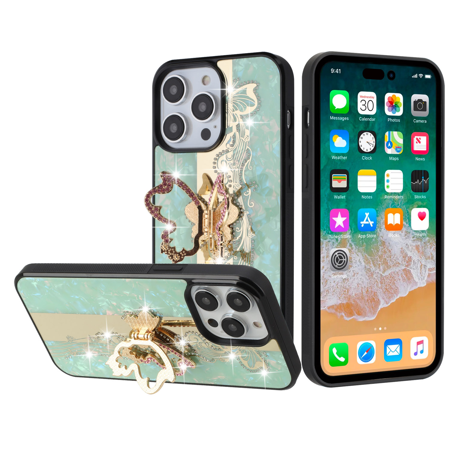 for iphone 13 pro max splendid diamond glitter ornaments engraving case cover enchanted butterfly mint