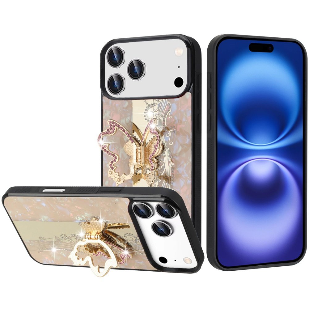for iphone 17 pro max splendid diamond glitter ornaments engraving case cover enchanted butterfly gold
