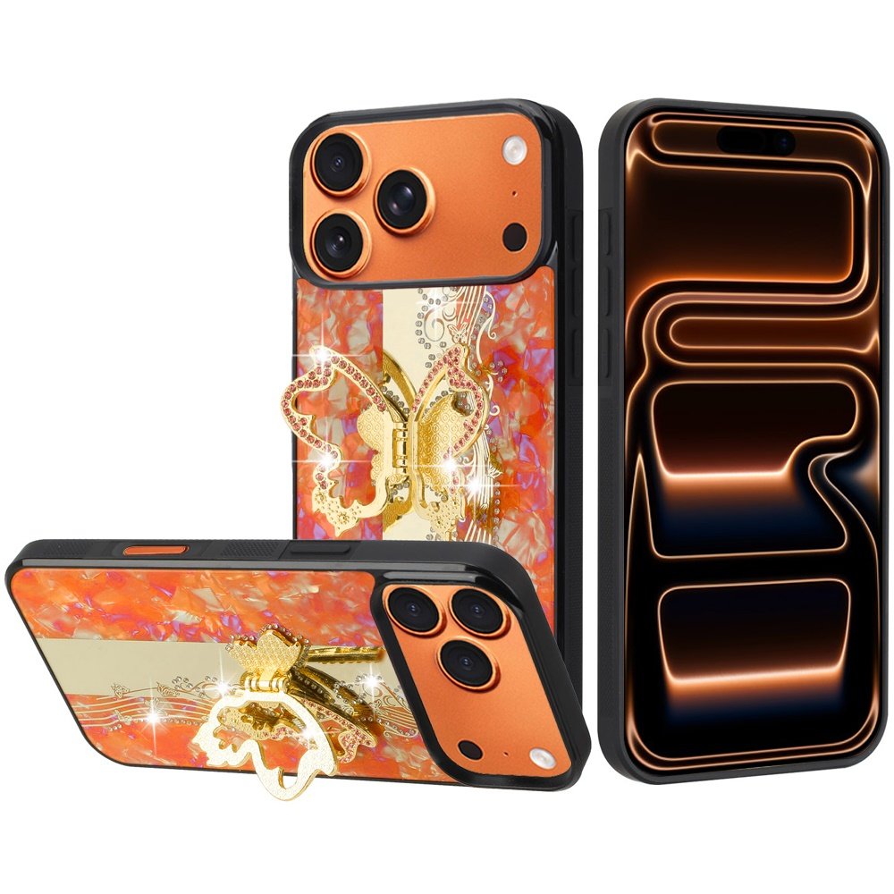 for iphone 17 pro splendid diamond glitter ornaments engraving case cover enchanted butterfly cosmic orange